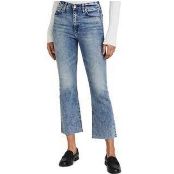 Rag & Bone Denim Jeans Nina High Rise Ankle Flare Pearl 24 Medium Wash Raw Hem - Picture 1 of 14
